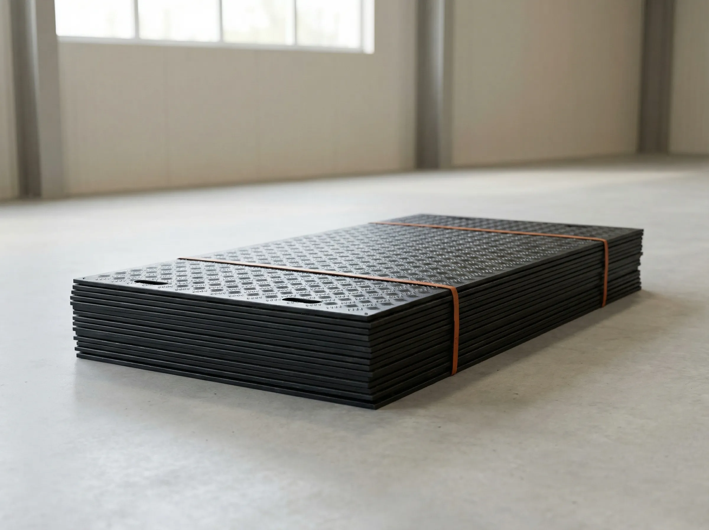 Kunststof rijplaten voor bescherming van ondergronden op bouwplaatsen